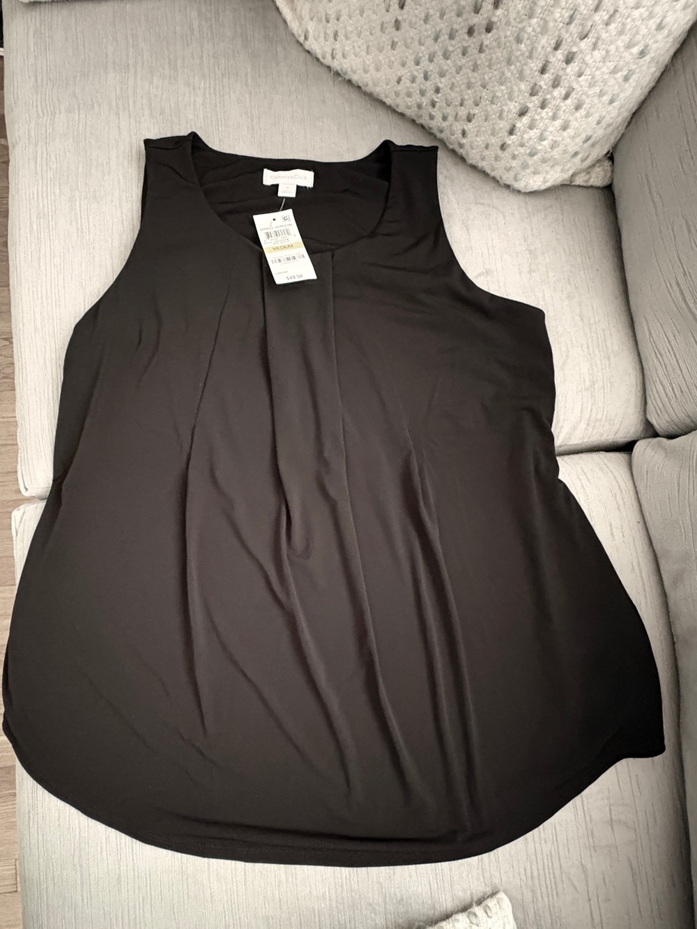 Charter Club Women’s Black Pleated Scoop-Neck Tank